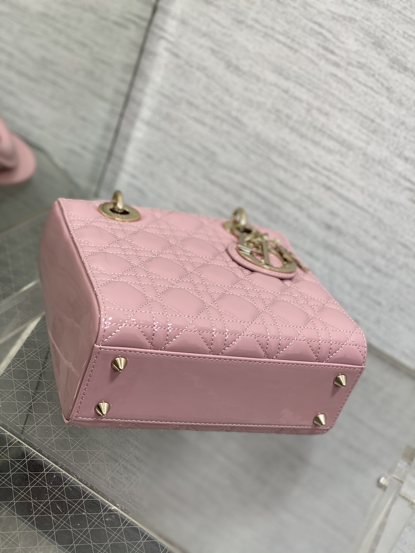 Small Lady Dior Bag Hydrangea Pink Patent Cannage Calfskin